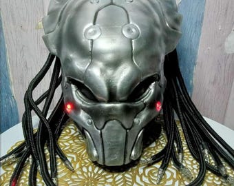 手作りプレデターコスプレヘルメット：ライト付き着用可能なエイリアン