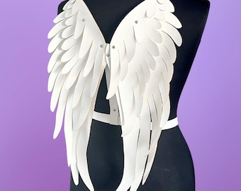 White Vegan Leather Angel Wings Harness: Festival Costume