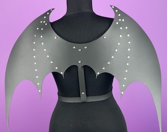 Black Vegan Leather Dragon Wing Harness: Gothic Cosplay Costume