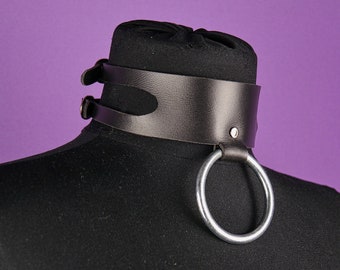 Black Leather O-Ring Choker – Gothic Collar, Custom Size