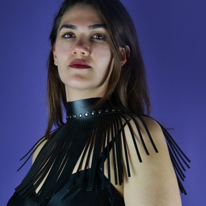 Leather Fringe Collar - Leather Choker - Black Leather Fringe Tassel Necklace - Gothic Choker - Boho Necklace - Burlesque Victoran Collar