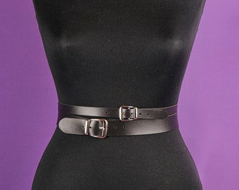 Double Buckle Leather Belt: Adjustable Waist Harness
