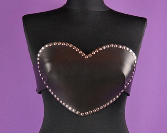 Heart Leather Crop Top - Goth Punk Bra, Burningman Fashion