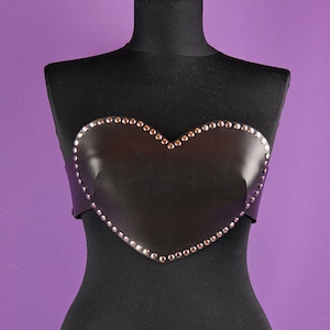 Heart Leather Top - Leather Crop Top - Heart Leather - Goth Top - Harness Bra - Leather Bra - Punk Gothic Top - Burningman - Gift For Her