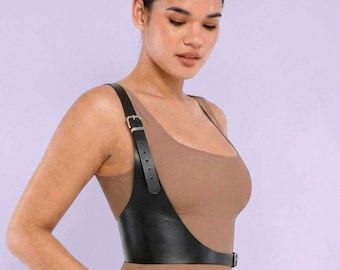 Asymmetrical Leather Harness, Women's Waist Belt, Edgy Body Harness, Gothic Fashion Accessory, Adjustable O-Ring Chest Harness