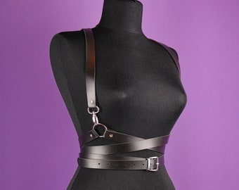 Adjustable Leather Waist Harness: Gothic Punk Body Straps