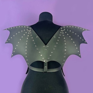 Studded Bat Wings Harness - Leather Chest Harness - Halloween Costume - Studded Harness - Harness with Wings - Dragon Wings - Gothic Harness