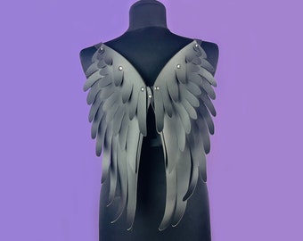 Leather Angel Wings Harness: Black Feather Cosplay Costume