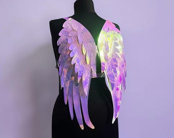 Iridescent Angel Wings Harness, Purple Fairy Wings, Festival Costume Accessory