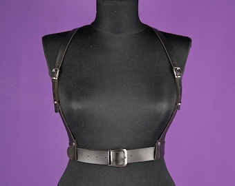Leather Body Harness: Adjustable Underbust Belt, Gothic Rave Wear