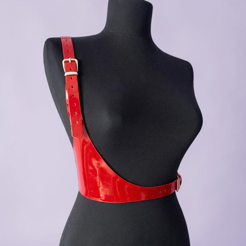 Asymmetrical Leather Harness, Women's Waist Belt, Edgy Body Harness, Gothic Fashion Accessory, Adjustable O-Ring Chest Harness image 8
