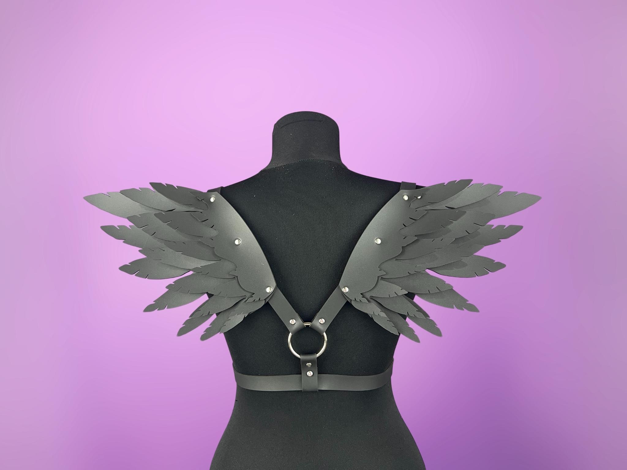 Red Leather Masquerade & Angel Wing Harness Set Gothic Angel Pink Wings - Punk Rave main image 2