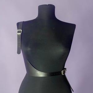 Asymmetrical Leather Harness, Women's Waist Belt, Edgy Body Harness, Gothic Fashion Accessory, Adjustable O-Ring Chest Harness image 3
