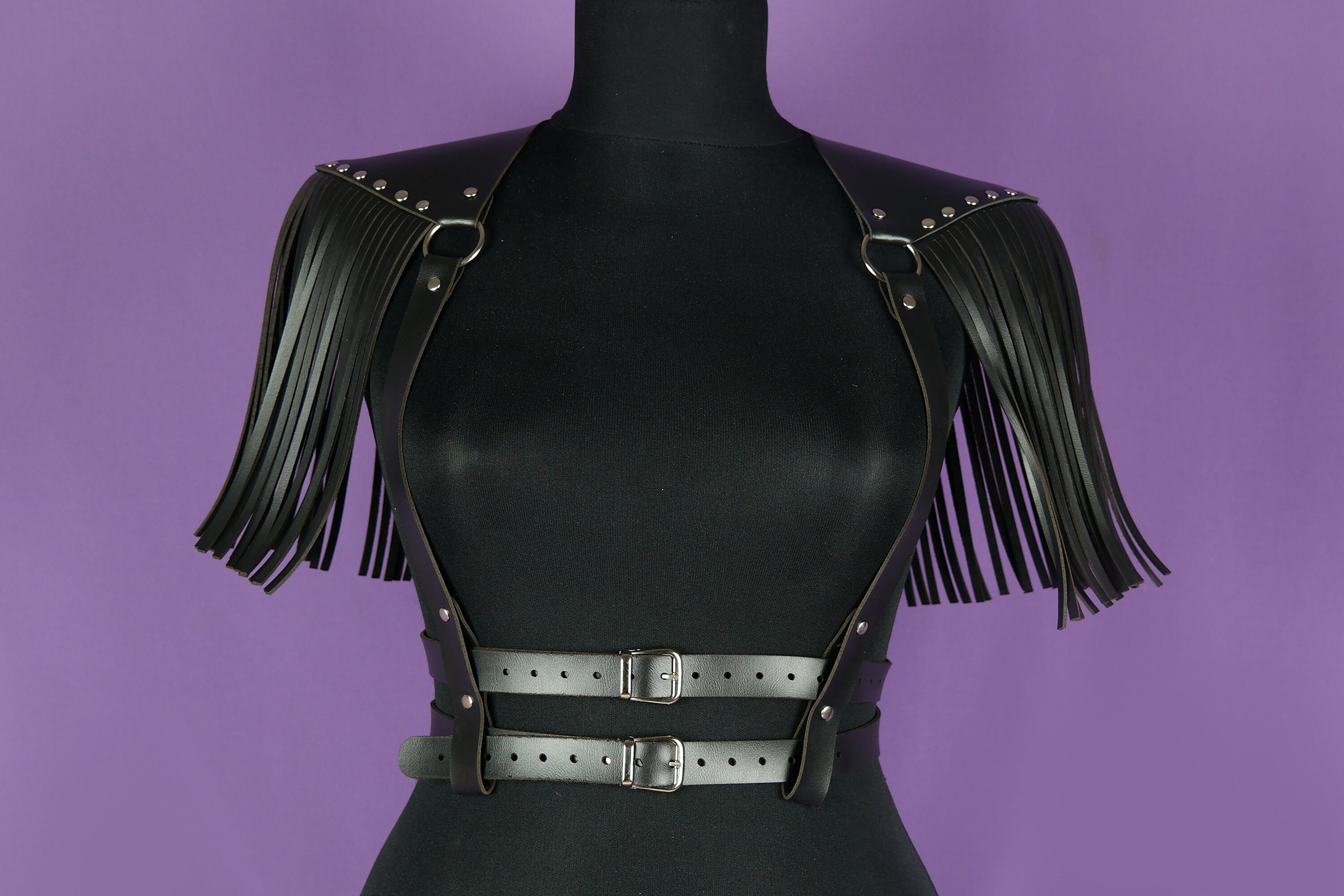 Leather Fringe Harness Tassel Epaulette Harness Chest Harness Gothic