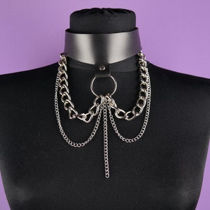 Gothic Punk Chain Choker - Choker with Chain - Leather Choker - Collar with Chain - Punk Collar - Chain Necklace - Goth - Punk - Rock Choker