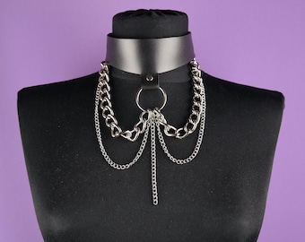 Gothic Punk Leather Chain Choker: Rock Collar Necklace
