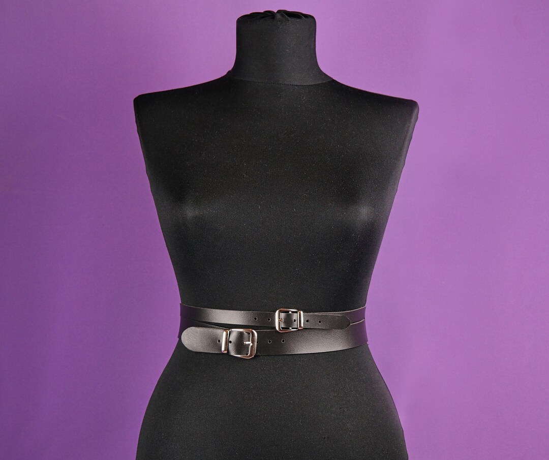 Double Buckle Leather Belt - Wide Belt - Garment Belt - Harness Belt ...