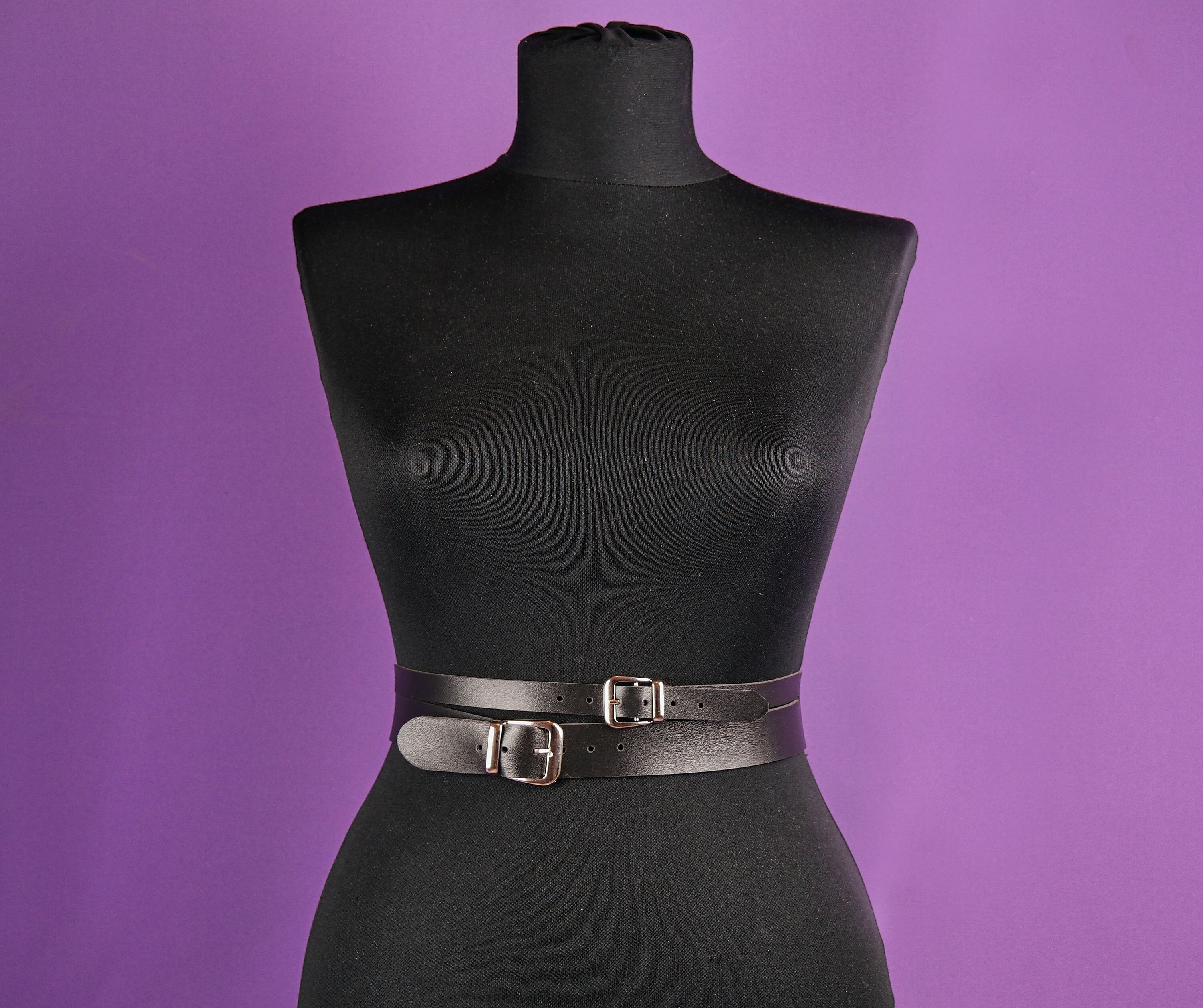 Black Double-Buckle Harness Belt with Adjustable Straps - New Double Belt Leather Harness | Black Harness | HAUTE CUIR  main image 2