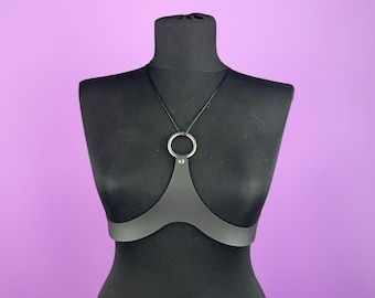 Underbust Leather Harness with O-Ring – Adjustable Body Harness, Gothic Festival Cosplay Fashion, Alternative Accessory