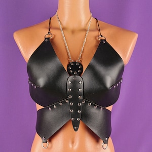 Leather Butterfly Top - Leather Top - Butterfly Crop Top - Backless Top -Festival Wear - Leather Bra - Chest Harness - Woman Rave Harness