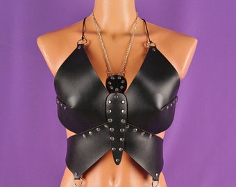 Leather Butterfly Top: Rave Festival Harness - Custom Size