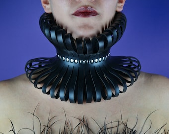 Leather Victorian Ruffle Collar: Queen Vampire Choker