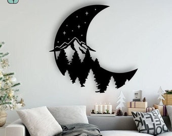 Laser cut digital file .svg .dxf .ai files - Wall Decor, Moon Themed Decoration, Hangable Night and Moon View Design Download