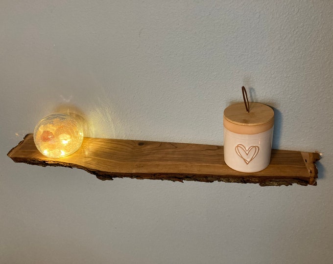 27 In. Live Edge Floating Shelf Cherry, Floating Shelves Live Edge