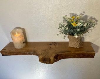 Live Edge Floating Shelf, 24x6x2, BLAZE, Made From Reclaimed Wood Swamp White Oak, Unique, Sustainable, Rustic, One-of-a-Kind, Handmade