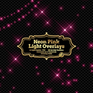 Neon Pink Light Overlays: romantic hot pink light overlay sparkle heart clipart bokeh lens flare wedding photo fairy lights overlays png