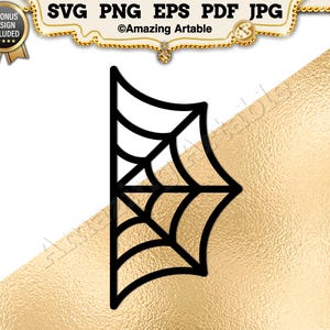 May include: Black spider web design. The image includes the text "SVG PNG EPS PDF JPG" and "Amazing Artable". A gold-colored textured background is visible in the image.
