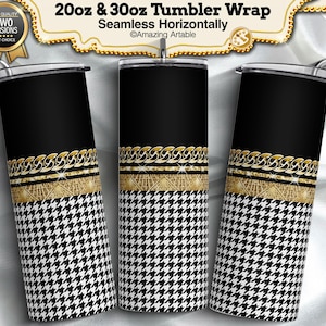 Luxury Houndstooth Seamless Tumbler Wrap: black houndstooth tumbler wrap design add your name 20oz 30oz straight & tapered tumbler design