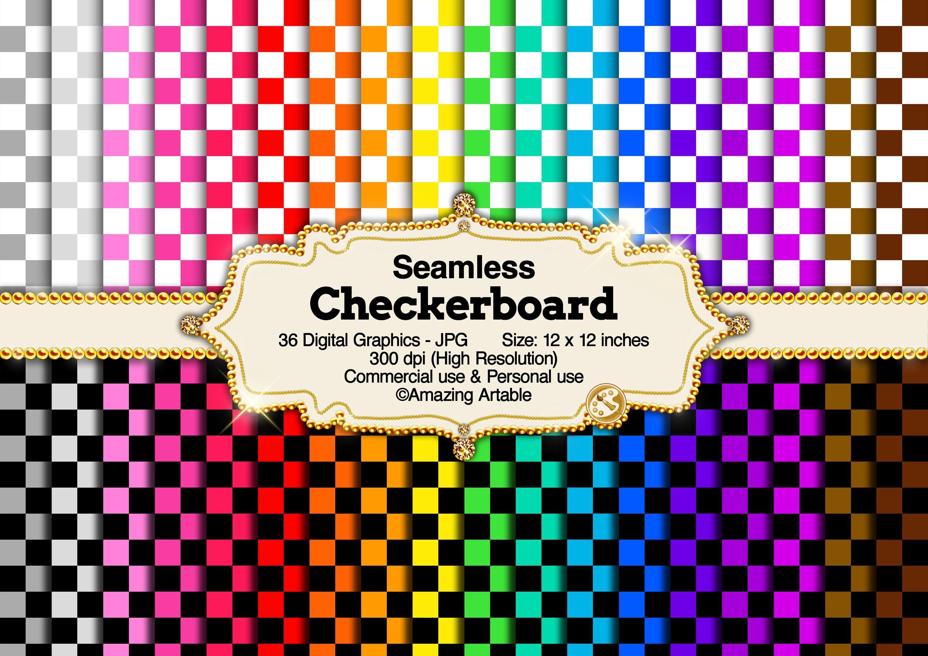 Checkerboard Seamless Digital Paper: Bright Rainbow Checkerboard ...