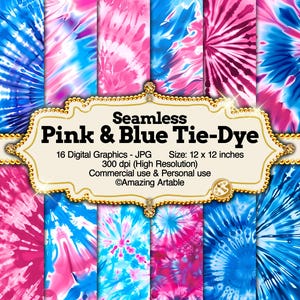 Pink & Blue Tie-Dye Seamless Digital Paper: pink and blue tie dye digital paper printable tie dye texture tie dye pattern tie dye background