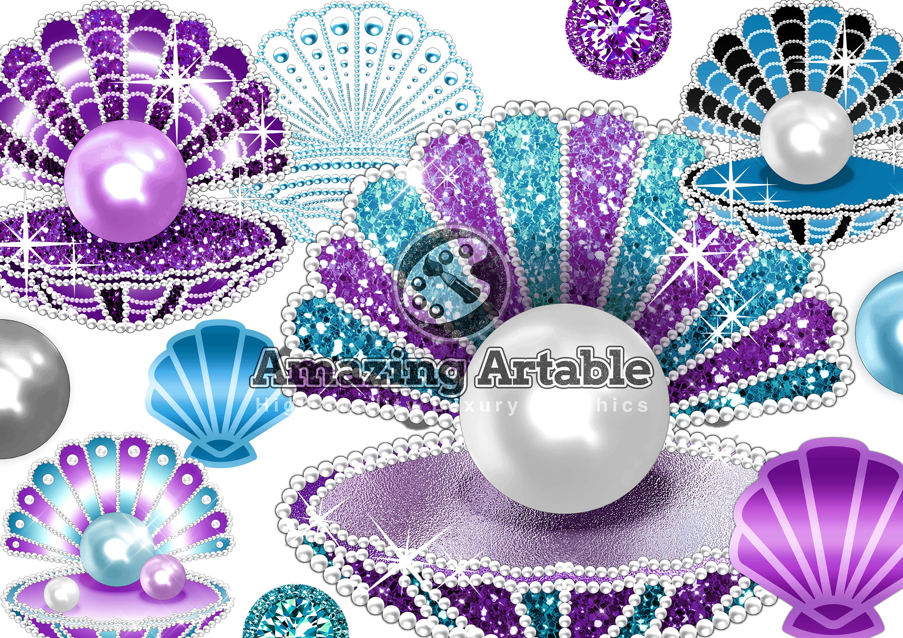 Pearl Seashell Clipart Luxury Purple and Aquamarine Seashell Etsy