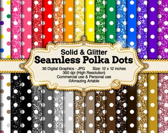 Polka Dot Seamless Digital Paper: rainbow dot digital paper dot background black and white dot scrapbook paper solid and glitter dot paper