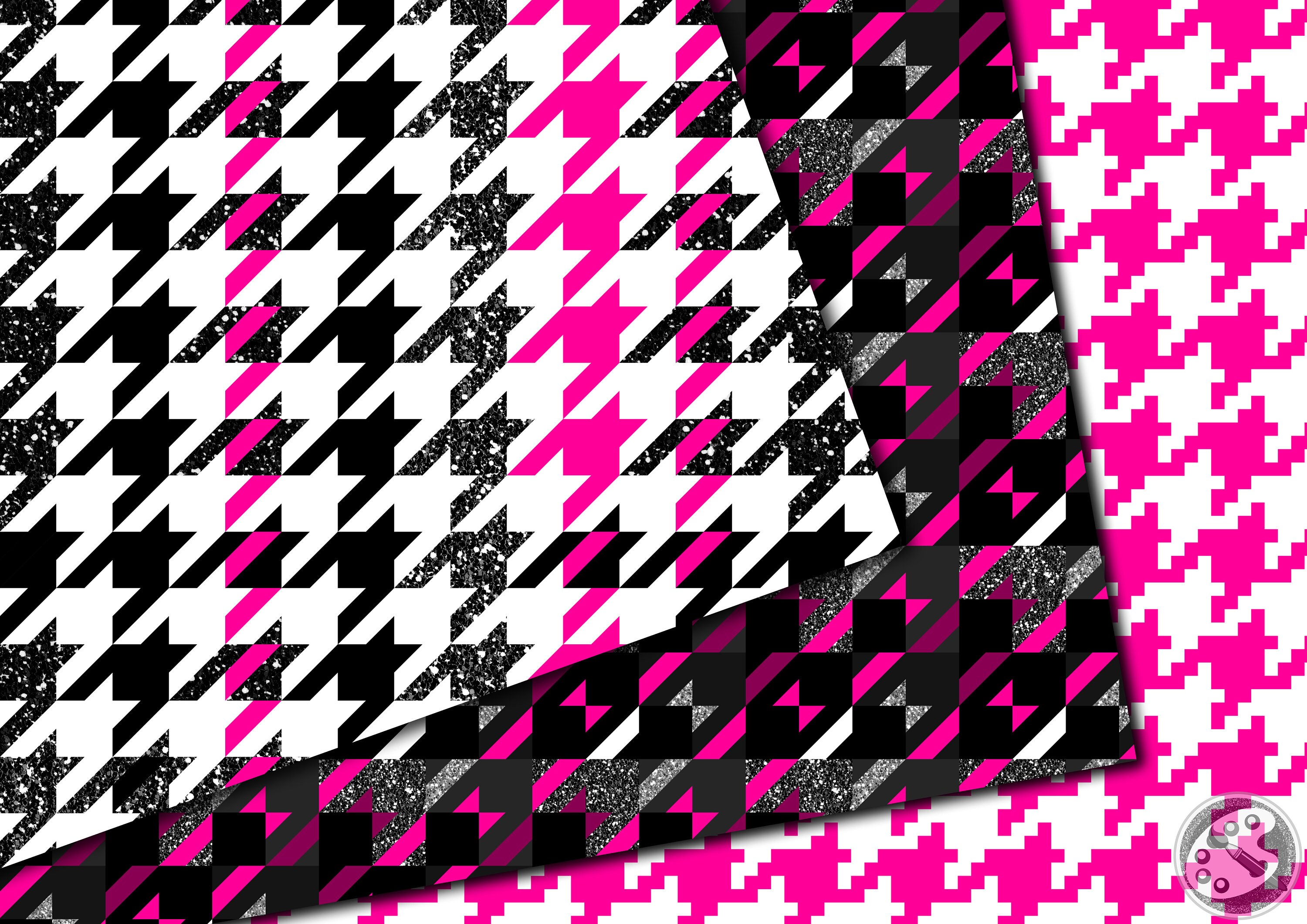 Pink & Black Houndstooth Seamless Digital Paper: Hot Pink
