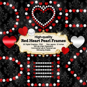 Red Heart Pearl Frame Clipart: luxury pearl clip art heart graphics round circle frame clipart square rectangle picture frame pearl border