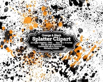Orange & Black Splatter Clip Art: orange and black ink splatter clipart black paintball spatter black graffiti orange splatter digital paper