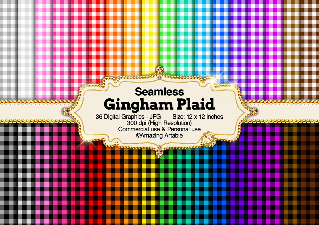 Gingham Plaid Seamless Digital Paper: Bright Rainbow Plaid Digital ...