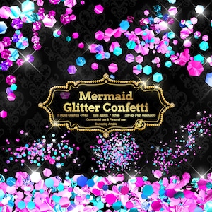 Mermaid Glitter Confetti Clipart: romantische Konfetti Overlays rosa und blau glitter Clipart Einhorn Konfetti Party Pailletten Splatter Clip Art