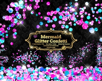 Mermaid Glitter Confetti Clipart: romantic confetti overlays pink and blue glitter clipart unicorn confetti party sequin splatter clip art