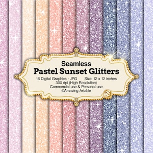 Carta digitale senza soluzione di continuità con glitter pastello al tramonto: sfondo glitterato rosa e viola scintillante, cielo sognante, carta glitterata romantica color lavanda tenue