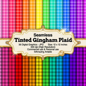 Getint gingham plaid naadloos digitaal papier: afdrukbaar getint geruite achtergrond buffel geruit patroon helder regenboog geruit digitaal papier