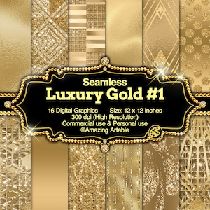 Luxury Gold Digital Paper #1: shiny seamless metallic gold textures shiny foil gold sequins glitter background golden metallic background