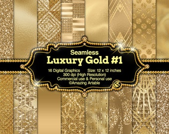 Luxury Gold Digital Paper #1: shiny seamless metallic gold textures shiny foil gold sequins glitter background golden metallic background