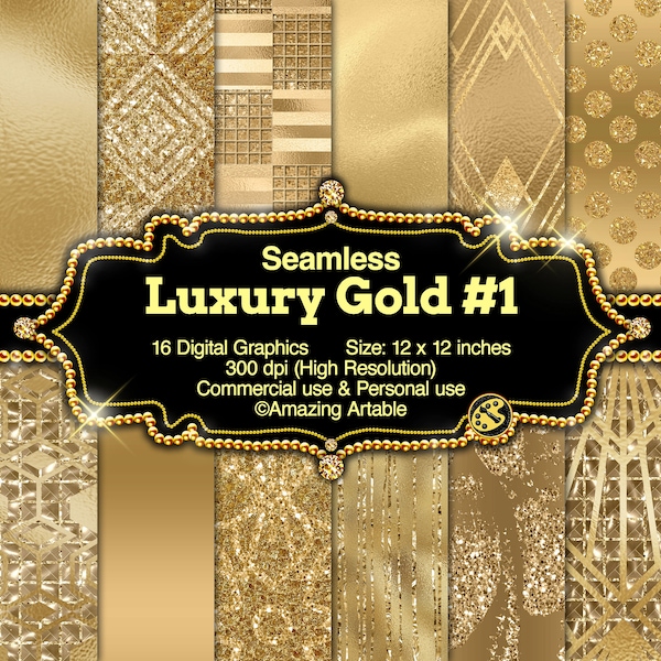 Luxury Gold Digital Paper #1: shiny seamless metallic gold textures shiny foil gold sequins glitter background golden metallic background