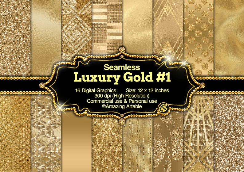 Luxury Gold Digital Paper #1: Shiny Seamless Metallic Gold Textures ...