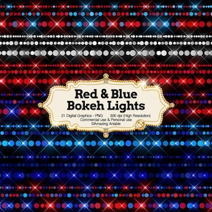 Luci bokeh rosse e blu: linee di luci scintillanti rosse e blu clipart bagliore lente bianca bordi del 4 luglio sovrapposizioni di luci fatate png