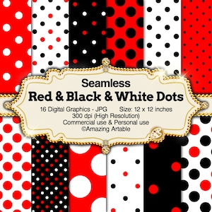 Red and Black and White Dots: seamless dot paper classic polka dot pattern abstract round textile circle texture vintage simple background